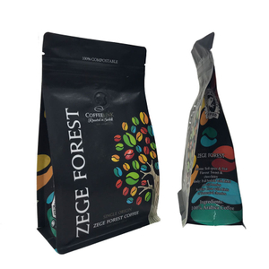 Customized Flat Bottom biologisch abbaubarer Kompostkaffeeverpackungsbeutel mit Entgasungsventil