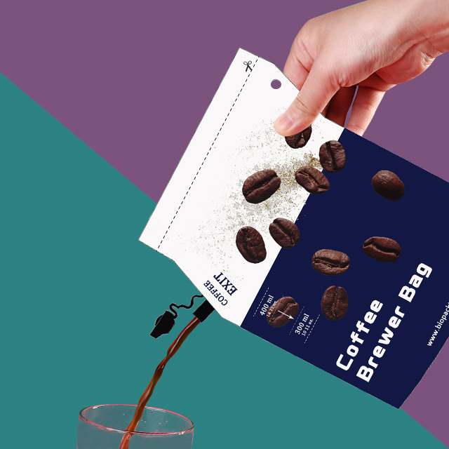 Recycelbarer tragbarer Kaffeebrühfilterbeutel mit hängendem Ohr und Ausguss